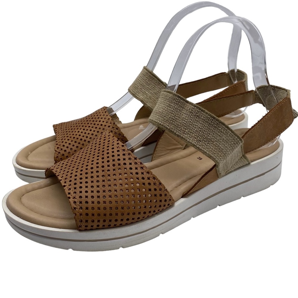 Spring Step Tan and Beige Perforated Slingback Sandals